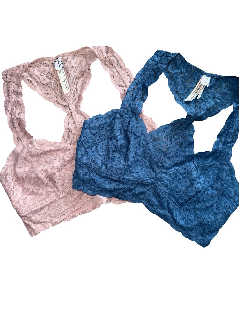 2 Lace Intimately by Free People Racerback Bralettes in Dusty Pink and Blue